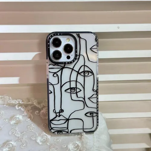 Vista 2 de Funda para iPhone 14 Plus, lindo diseño artístico de líneas faciales, diseño kawaii, diseño femenino de dibujos animados para mujeres, niñas
