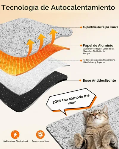 Vista 2 de Cama Autocalentable para Gatos, Almohadilla Térmica Súper Suave para Jaula de Perros, Sofá, Piso, Lavable, Antideslizante, Tapete Autocalentable