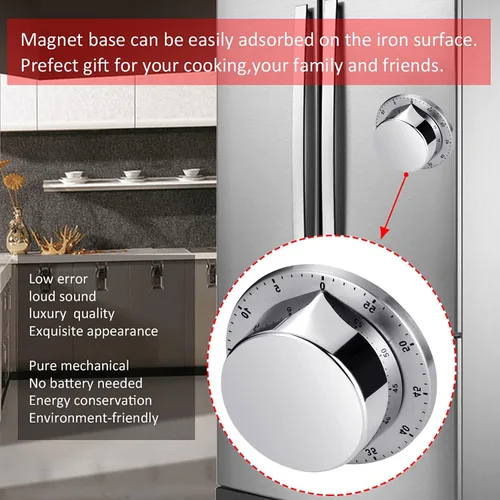 Vista 7 de Albayrak Temporizador de cocina, temporizador de cocina de chef con alarma fuerte, no requiere baterías, 100% mecánico, respaldo magnético