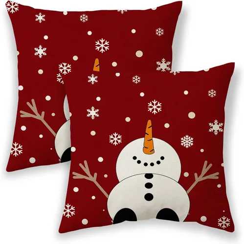 Vista 13 de Fundas de almohada de Navidad de 16 x 16 pulgadas, almohadas decorativas de Navidad con copos de nieve dorados, blancos y rojos para sofá, fundas