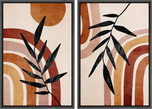 Vista 67 de IDEA4WALL Lienzo Enmarcado Impreso Arte de Pared Set Paisaje de Hojas de Palma de Selva de Mediados de Siglo Naturaleza Silvestre Ilustraciones Arte