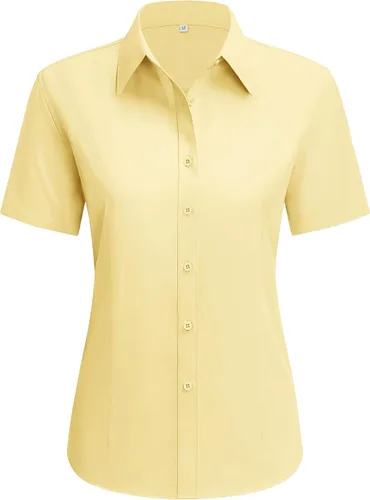 Vista 11 de siliteelon Camisas de vestir para mujer, de manga corta, de algodón, camisa con botones abajo, camisa básica con botones arriba, camisas con cuello