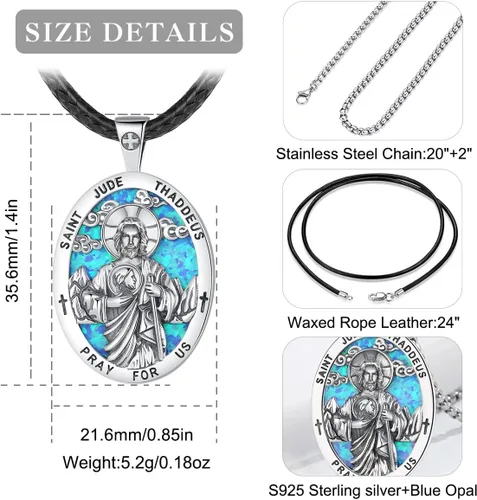 Vista 4 de EUDORA Collar de plata de ley 925, San Cristóbal y San Benito, San Miguel, Virgen María, San Judas Tadeo, Cruz de Buen Pastor y Arcángel, Medalla