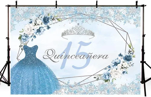 Vista 3 de MEHOFOND Telón de fondo de quinceañera de invierno de 7 x 5 pies para niña, suministros de decoración de fiesta de cumpleaños de 15 años, pancarta