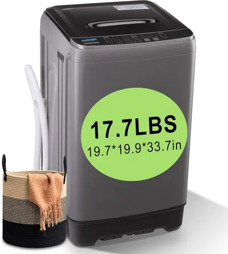 Vista 11 de Lavadora automática completa de 17.7 libras con pantalla LED, lavadora compacta con vertedero de drenaje, 10 programas de lavado y 8 niveles
