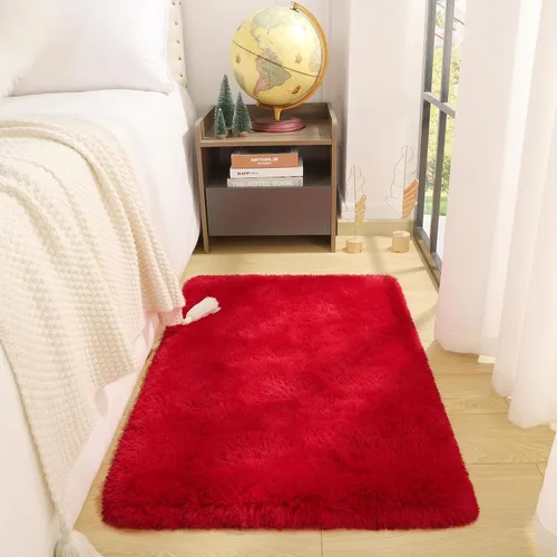 Vista 9 de DETUM Alfombra pequeña de 2 x 3 pies para dormitorio, Kicthen entrada, pasillo, lavable, antideslizante, color borgoña, alfombras de felpa