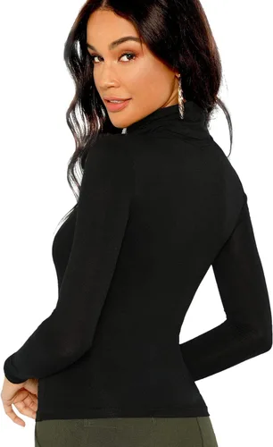 Vista 2 de Floerns - Camiseta de manga larga para mujer cuello alto básica y de corte ajustado