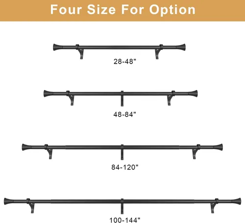 Vista 7 de Barras de cortina individuales de 1 pulgada, barras decorativas para cortinas ajustables de 28 a 48 pulgadas de longitud, con remates de cuerno