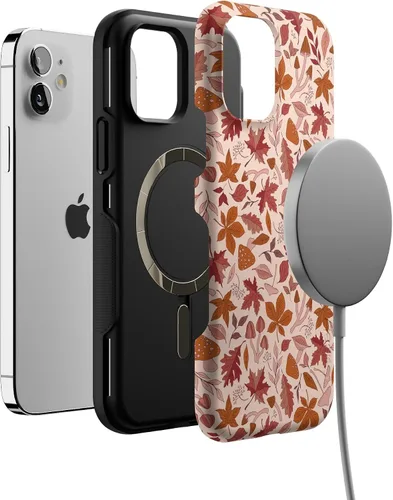 Vista 4 de Funda Casely para iPhone 12 Mini No puedo evitar enamorarme Hojas de otoño Compatible con MagSafe Diseño protector audaz