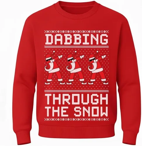 Vista 8 de Tstars Dabbing Santa Kids Christmas Sweatshirt Boy Youth Ugly Holiday Dab / Negro
