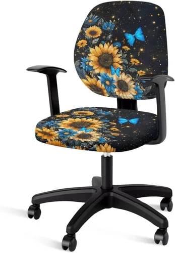 Vista 33 de Talayituse - Funda para silla de oficina o computadora con estampado de estrellas de playa, funda de asiento dividida elástica, extraíble y lavable