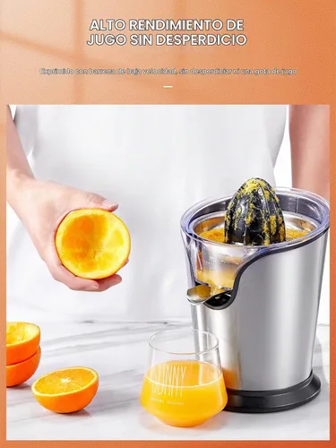 Vista 3 de FOHERE Exprimidor de Jugo de Naranja Exprimidor Eléctrico de Cítricos con Dos Conos Intercambiables Adecuado para Naranja, Limón y Pomelo, Acero