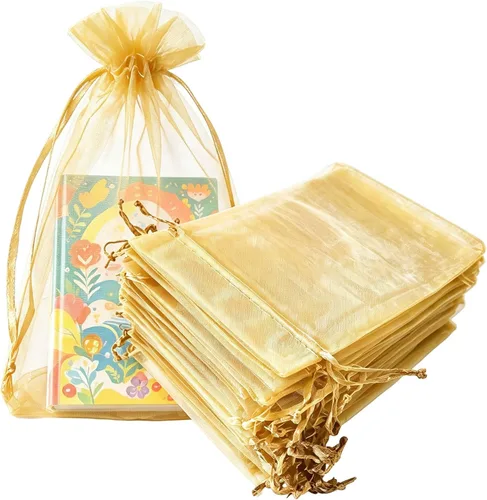 Vista 25 de Paquetes de 50 bolsas de organza de regalo de 4 x 6 pulgadas, cordón negro a granel para baby shower, Navidad, cumpleaños de profesores, recuerdos