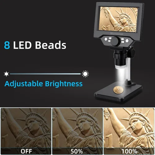 Vista 6 de Koolertron Microscopio digital LCD de 5.5 pulgadas, aumento de 8MP 1-1000X, 8 luces LED, batería recargable, grabación de video para reparación