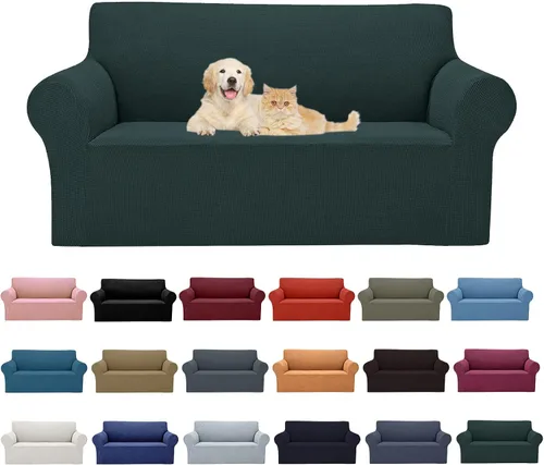 Vista 45 de Cupuamon Funda elástica para sofá de 1 plaza, funda protectora de muebles con parte inferior elástica de tela jacquard a cuadros pequeños para Beige