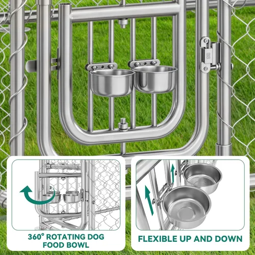 Vista 2 de YITAHOME Perrera para perros al aire libre con comederos giratorios, recinto para perros al aire libre de 7.5 x 7.5 pies con techo, jaula resistente