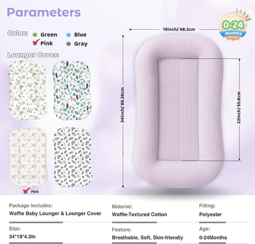 Vista 7 de Tumbona para bebé para recién nacido, tumbona infantil de 0 a 24 meses con funda para tumbona, tumbona ajustable para bebé, tela transpirable y Rosa
