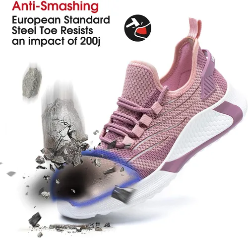 Vista 2 de Tinefiy Steel Toe Shoes for Women Lightweight Safety Shoes Air Cushion Comfortable Slip Resistant Indestructible Womens Puncture Proof Work Sneakers