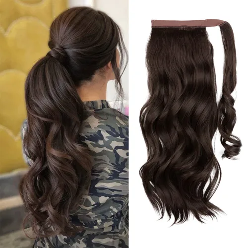 Vista 12 de CJL HAIR 14" Extensión de cola de caballo corta con cabello rizado y ondulado, clip en la cola de caballo, extensión de pelo sintético falso