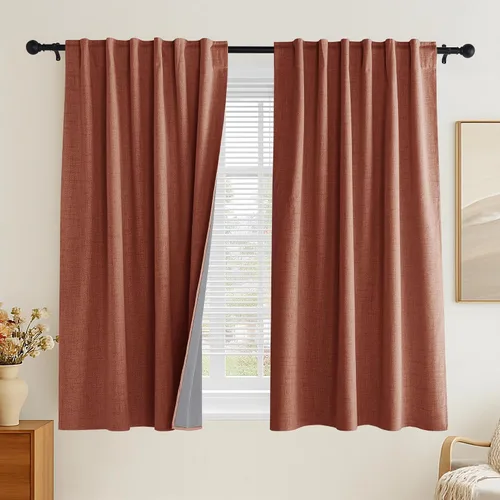 Vista 50 de PONY DANCE Cortinas de lino 100% opacas de 63 pulgadas de largo para dormitorio, sala de estar, oscurecimiento completo, bolsillo para barra