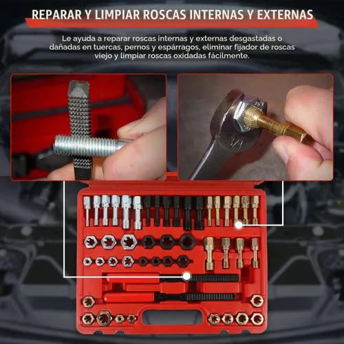 Vista 3 de Juego de 48 herramientas de reparación de roscas UNC/UNF/Kit de reenhebrado de rosca métrica Kit de restaurador de roscas antioxidante con 24