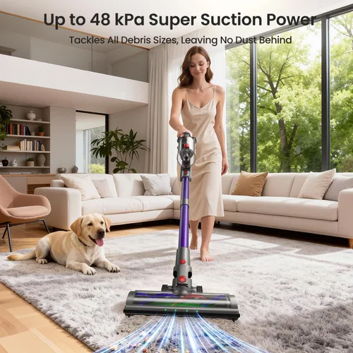Vista 2 de Xlife Aspiradora Inalámbrica, Aspiradora de Palo de 550W 48KPA para el Hogar, Aspiradora Inalámbrica con Base Autoportante, Cepillo Antienredo