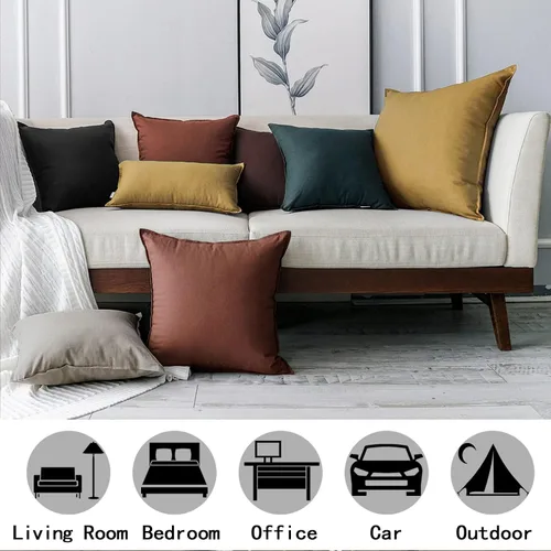 Vista 4 de Jeanerlor - Funda de cojín sólida de lino y algodón para decoración, de 18x18 pulgadas, funda de almohada especial para sofá, cama, silla