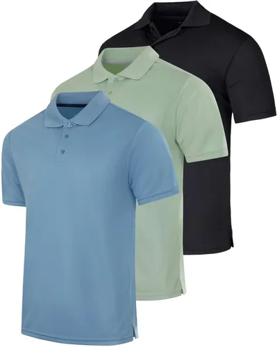Vista 10 de Real Essentials 3 Pack: Men's Short Sleeve Golf Polo Casual Workout Sports Moisture Wicking Collared Shirt (Big & Tall)