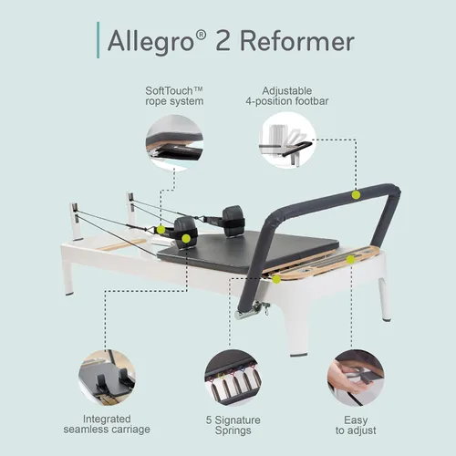 Vista 5 de Balanced Body Allegro 2 Pilates Reformer, equipo de ejercicio de pilates, equipo de entrenamiento para el hogar o estudio Allegro 2 Pilates