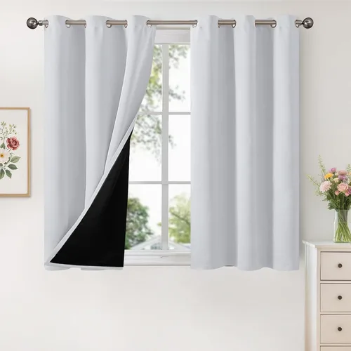Vista 48 de YoungsTex - Cortinas 100% opacas para dormitorio, con aislamiento térmico y ojales, cortinas oscuras negras con capa pesada para ventana de sala