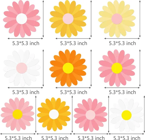 Vista 5 de 12 piezas de centro de mesa con temática de margaritas Groovy Spring Flower Centers para mesa de los años 70, decoración de margaritas de crisantemo