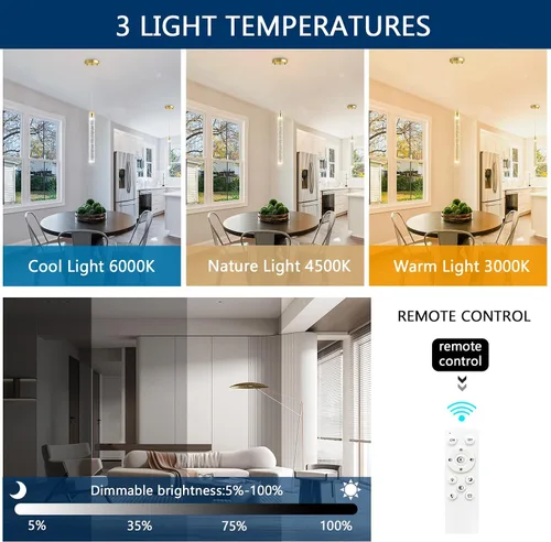 Vista 3 de Candelabros de cristal modernos de 1 luz LED regulable Iluminación colgante para isla de cocina, comedor, pasillo