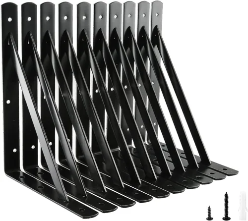Vista 9 de HOME MASTER HARDWARE Soportes de estante de 10 x 8 pulgadas, soporte de ángulo de pared triangular de 90 grados en L para estantes flotantes, Negro