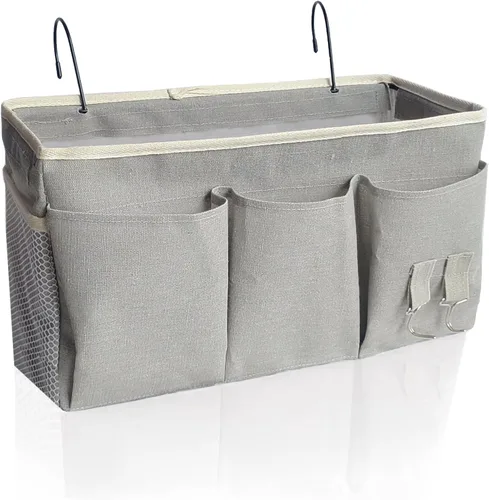 Vista 7 de Organizador de almacenamiento colgante para literas y camas de hospital, cama de dormitorio universitario, se puede colocar lentes, libros, Negro