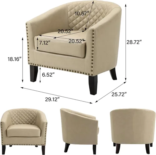 Vista 2 de Silla Barrel de Acento, Silla de Club Tapizada de Piel Sintética con Ribete de Clavos, Cómodo Sillón de Lectura para Sala de Estar Dormitorio Sala