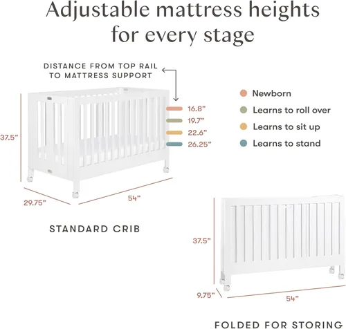 Vista 7 de Babyletto Maki Cuna plegable portátil 2 en 1 de tamaño completo con kit de conversión de cama para niños pequeños en blanco, certificado Greenguard