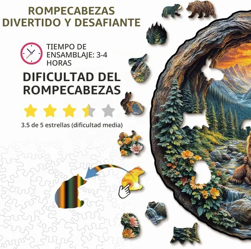 Vista 4 de Rompecabezas de madera para adultos, oso marrón, rompecabezas de 8.5 x 8.5 3d oso abrazo