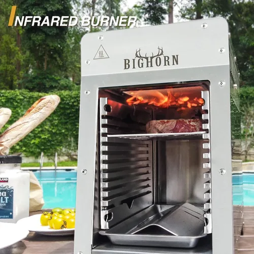 Vista 4 de BIG HORN OUTDOORS Parrilla de propano a gas infrarroja portátil, de acero inoxidable de 1500 grados, parrilla de mesa de cocción rápida para carne