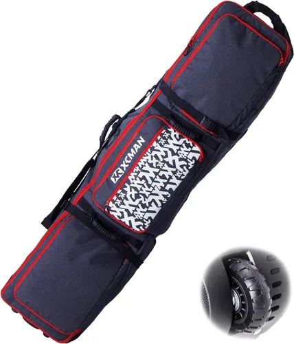 Vista 9 de XCMAN Bolsa de snowboard con ruedas, longitud ajustable, extra larga/ancha/profunda, impermeable, con varillas de protección 140L