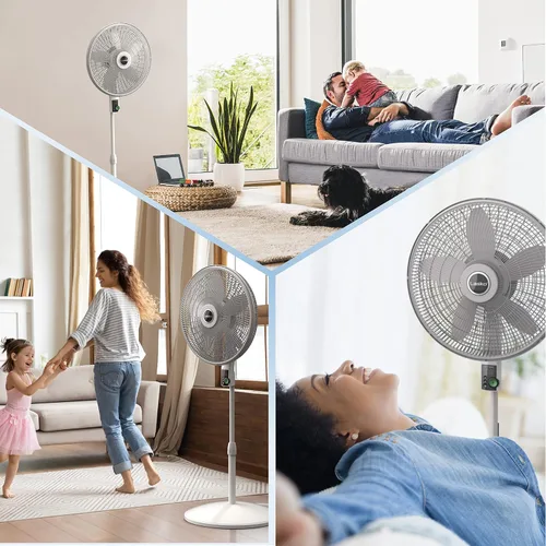 Vista 7 de Lasko EcoQuiet - Ventilador de pedestal oscilante con motor silencioso de corriente continua, 12 velocidades, temporizador de 8 horas, altura