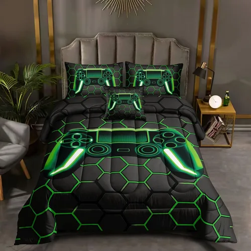 Vista 7 de ROWADALO Juego de ropa de cama de 5 piezas para niños, juego de edredón para niños jugadores, tamaño individual, juego de edredón de videojuegos