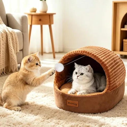 Vista 9 de Cat Bed Cave with Pillow & Cat Toys, Cat Bed for Indoor Cats & Dog
