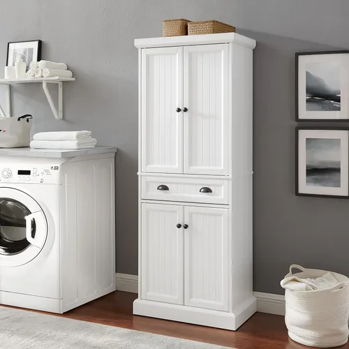 Vista 10 de Crosley Furniture Shoreline Coastal - Armario de almacenamiento para despensa con estantes, cocina, comedor o lavandería, color blanco