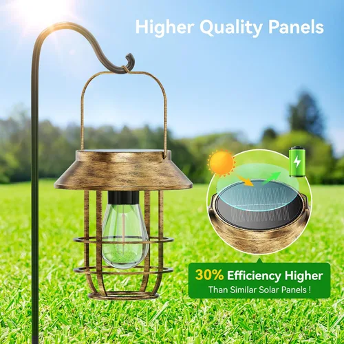 Vista 6 de Ahaorigin Faroles solares al aire libre impermeables, luces solares colgantes de alta luminosidad para exteriores con ganchos de pared, faroles