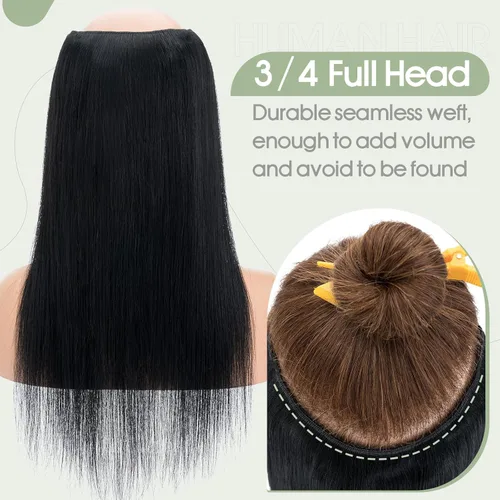 Vista 5 de S-noilite Extensiones de cabello con clip de una pieza, 5 clips, cabeza completa 3/4, trama en V, red de encaje de cabello más grueso, cabello #01