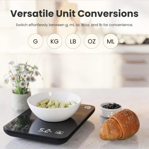 Vista 5 de Qahar - Báscula de alimentos con calculadora nutricional, pantalla LED impermeable, báscula digital de cocina para bajar de peso, cocinar, hornear