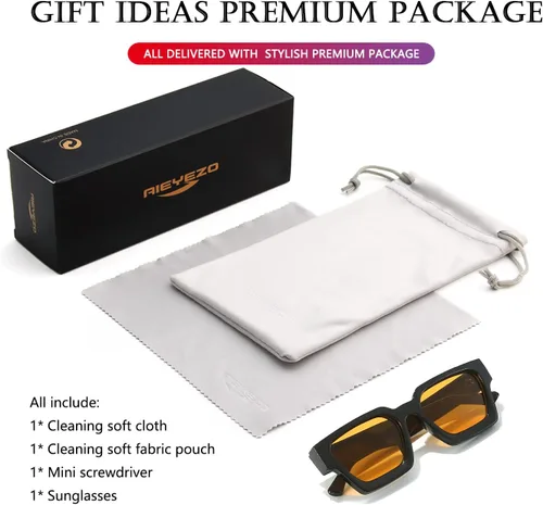Vista 109 de AIEYEZO Gafas de sol cuadradas para mujeres y hombres, gafas de sol cuadradas con montura gruesa, estilo de diseñador simple