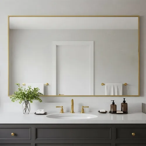 Vista 31 de 24x24 Inch Black Bathroom Mirror for Wall, Aluminum Frame Rectangle Rectangular Vanity Mirror, Modern Large for Bedroom, Living Room, Horizontal or