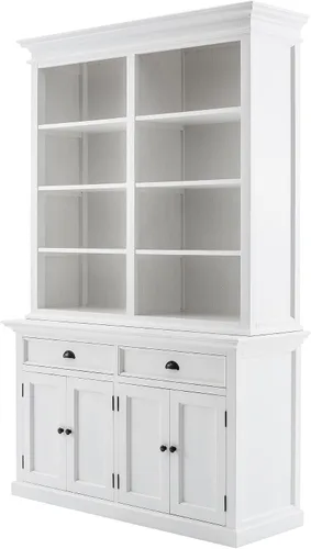 Vista 3 de NovaSolo Halifax - Mueble para buffet de madera maciza de caoba con 8 estantes en color blanco