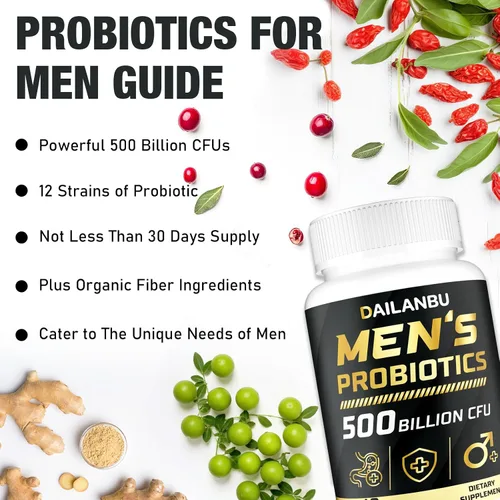 Vista 8 de Probióticos para hombres 500 mil millones de CFU, 16 EN 1 probióticos avanzados para hombres para la salud digestiva, sistema inmunológico